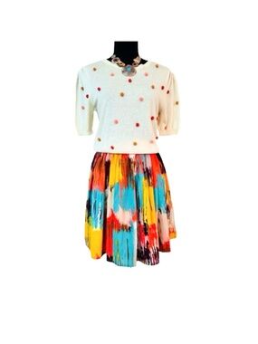 FOREVER 21 BOUTIQUE ~ Multi-Color Abstract Skirt w/Side Zipper Fully Lined